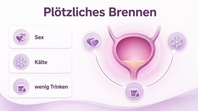 Blase mit Symbolen für Geschlechtsverkehr, Kälte und geringe Flüssigkeitsaufnahme