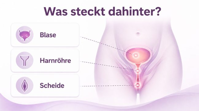 Weiblicher Unterkörper mit markierter Blase, Harnröhre und Scheide
