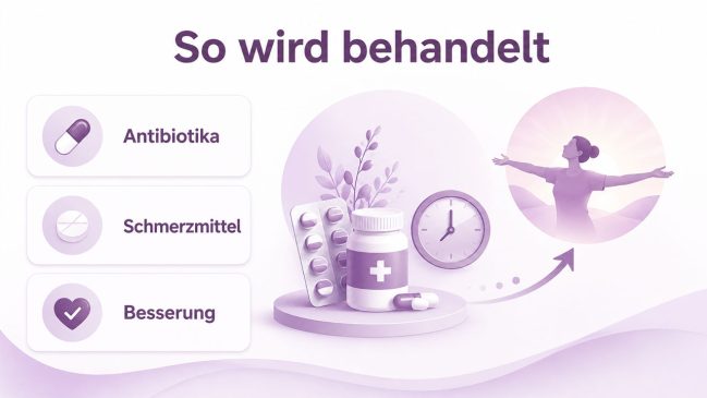 Medikamente, Uhr und Pfeil zu einer Frau mit ausgebreiteten Armen