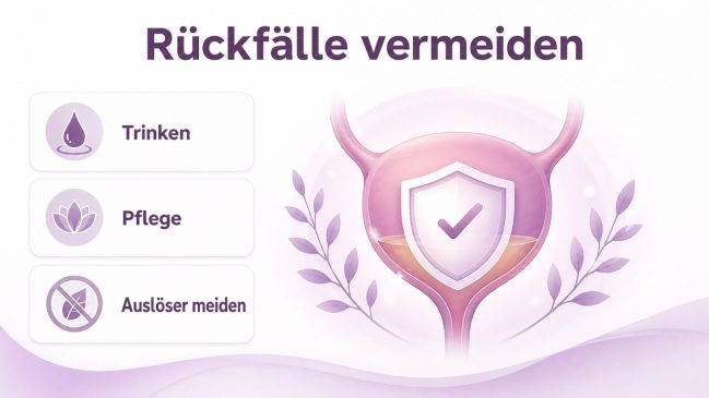 Blase mit Schutzschild und Symbolen für Trinken, Pflege und das Meiden von Auslösern
